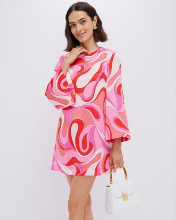 Tuckernuck Dresses & Skirts - Preppy Swirly 70’s Keyhole Boho Chic TUCKERNUCK Mini Dress Bell Sleeve Romantic